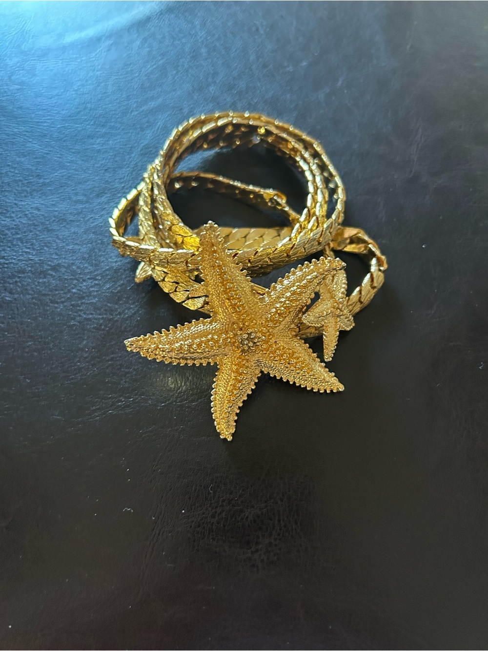 Vintage Gold Tone Starfish Herringbone Chain Belt - Picture 2 of 5